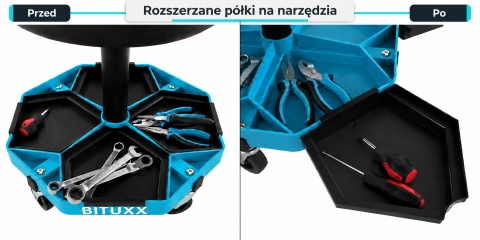 Stołek warsztatowy BITUXX Pro Line z regulacją wysokości 43–53 cm, wygodnym siedziskiem, 4 kółka