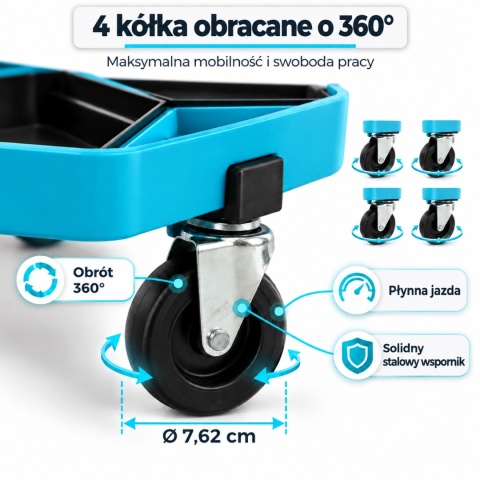 Stołek warsztatowy BITUXX Pro Line z regulacją wysokości 43–53 cm, wygodnym siedziskiem, 4 kółka