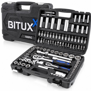 Bituxx zestaw kluczy nasadowych 108 el – grzechotka + nasadki chromowo-wanadowe