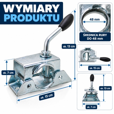 UCHWYT ZACISKOWY 48MM ZACISK OBEJMA KOŁA PODPOROWEGO PRZYCZEP BITUXX