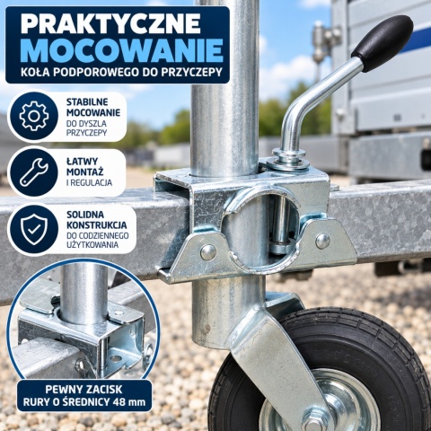 UCHWYT ZACISKOWY 48MM ZACISK OBEJMA KOŁA PODPOROWEGO PRZYCZEP BITUXX