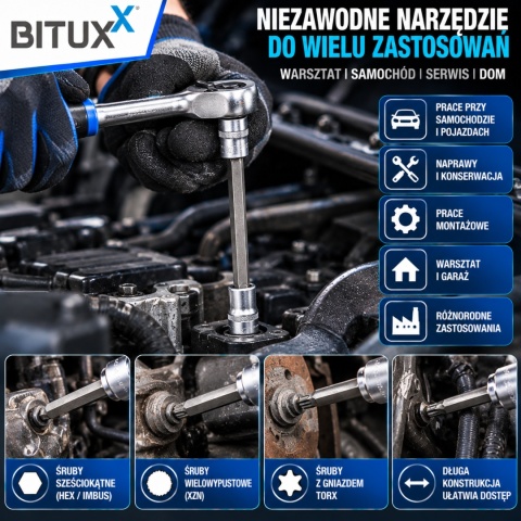 ZESTAW NASADEK SZEŚCIOKĄTNYCH BITUXX 3/8" H3-H10 M4-M10 T25-T60