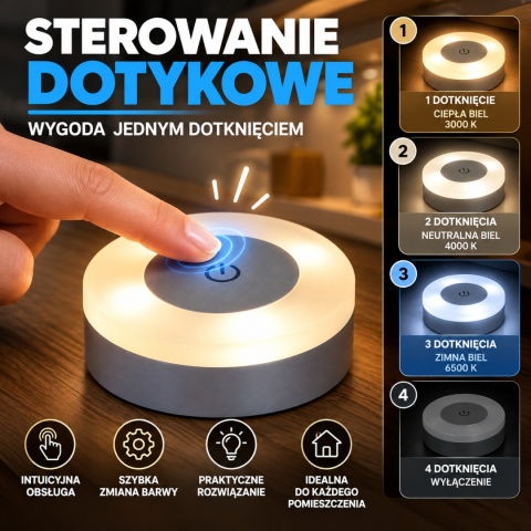 Zestaw 10x Lampka Nocna LED Dotykowa USB – 3 Barwy Światła, Podszafkowa BITUXX