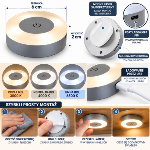 Zestaw 10x Lampka Nocna LED Dotykowa USB – 3 Barwy Światła, Podszafkowa BITUXX