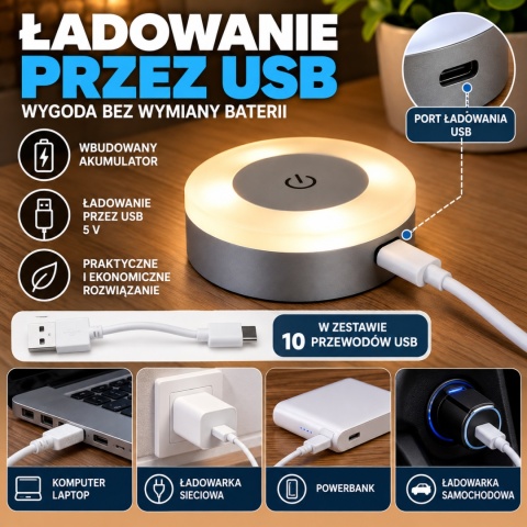 Lampki LED dotykowe BITUXX 10 sztuk nocne ładowane przez USB