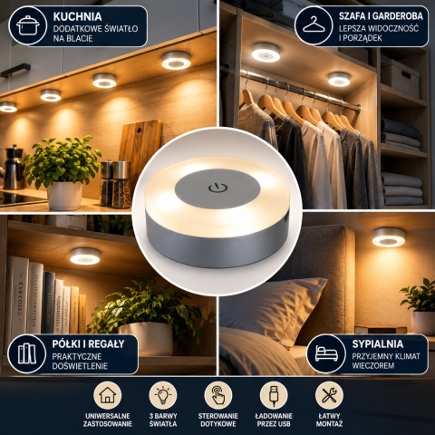 Lampki LED dotykowe BITUXX 10 sztuk nocne ładowane przez USB