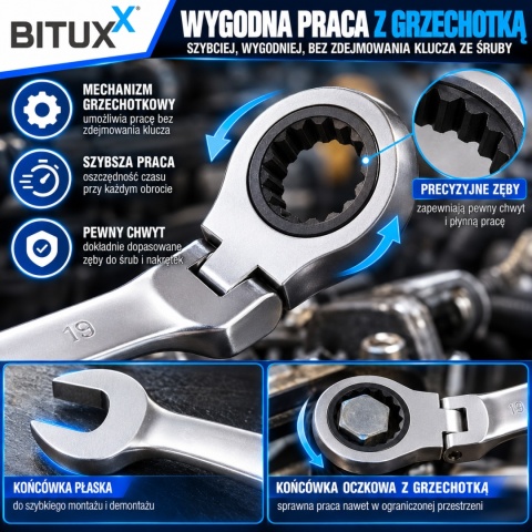 Zestaw Kluczy w walizce klucze płasko-oczkowe 22 elementy BituX z grzechotką