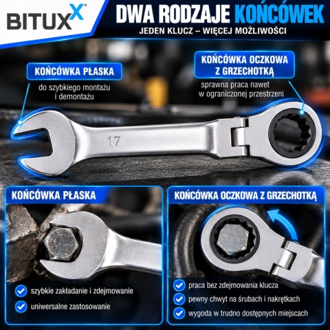 Zestaw Kluczy w walizce klucze płasko-oczkowe 22 elementy BituX z grzechotką
