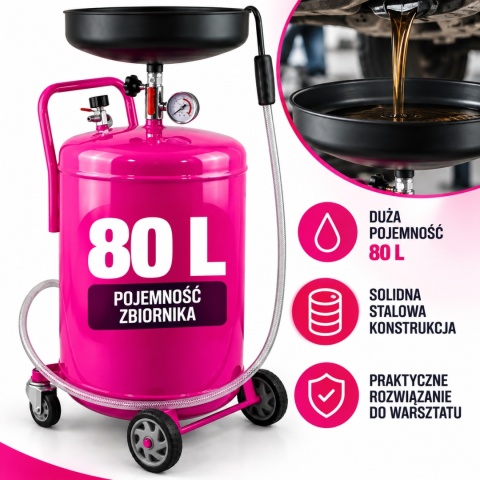 Zlewarka do oleju 80L różowa BITUXX z lejkiem warsztatowa do garażu